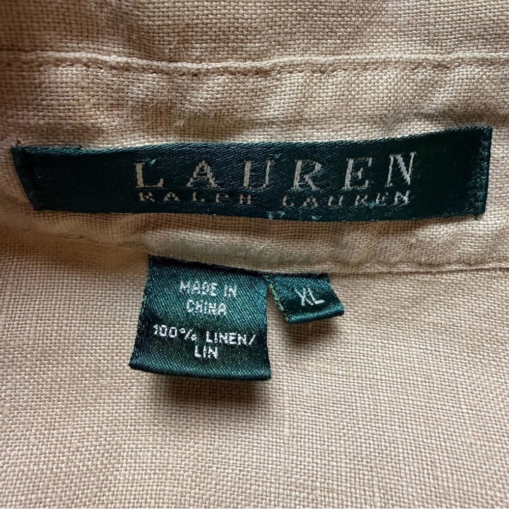 RALPH LAUREN Women’s 100% Linen Roll Tab Long Sleeve Button Down Shirt Tan XL - Picture 6 of 12